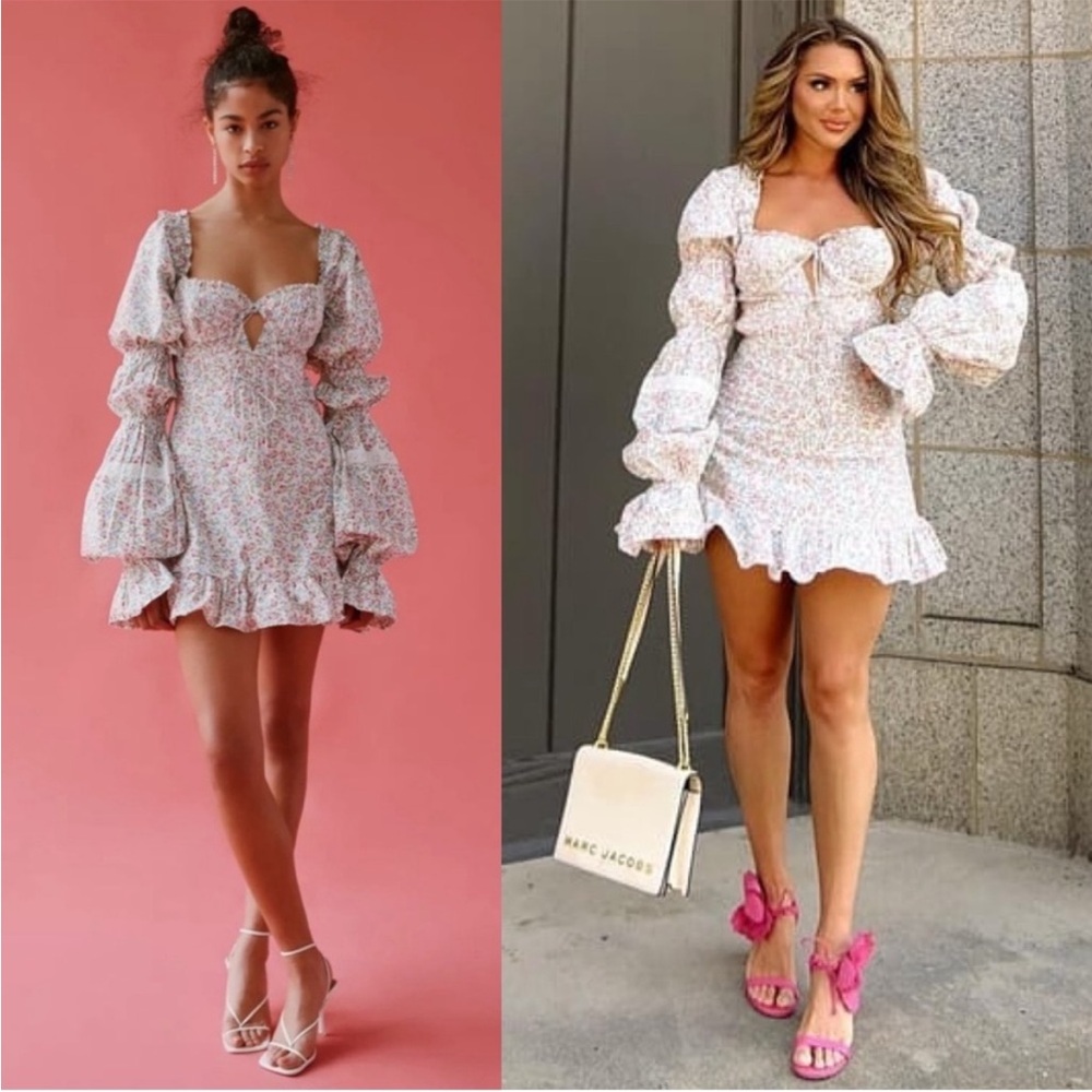 For Love And Lemons Floral Mini Dress - Pink and White